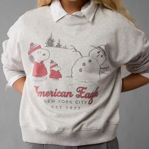American Eagle Snoopy Holiday Relaxed Crew Neck Sweatshirt